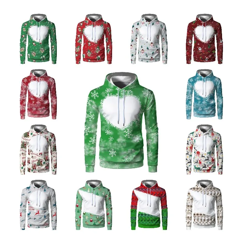 Sublimation Bleached Blank Hoodies 3D Tie Dye Hoodies Pullover Long Sleeve Christmas Clothes Heat Transfer Blank Sweatshirt