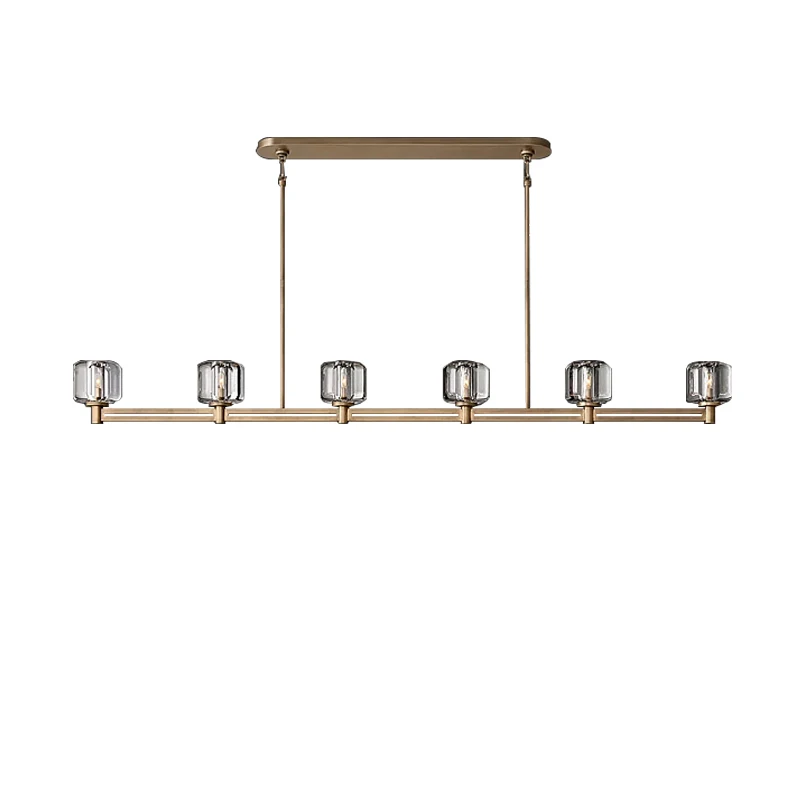 

Postmodern Luxury All Copper Crystal Chandelier Long Minimalist Hanging Lamp for Dining Room Kitchen Island