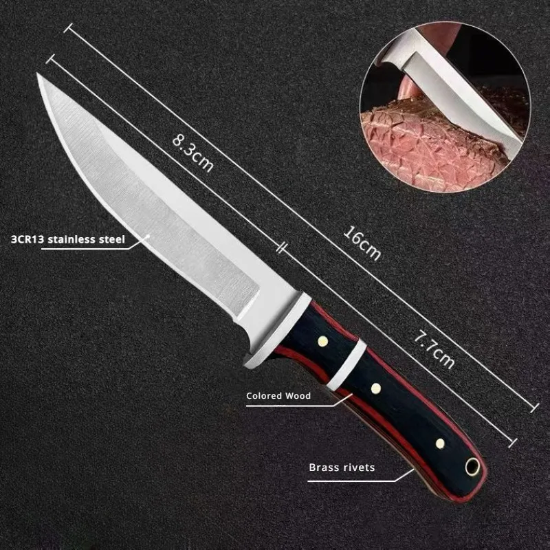 1pc, solid wood multi-use stainless steel fruit knife chef\'s knife meat knife cut steak knife