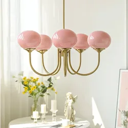 Pink Ball 5 Heads LED Chandelier Glass Pendant Light Restaurant Hanging Lamps For Bedroom Living Rooms Indoor Lighting 2024