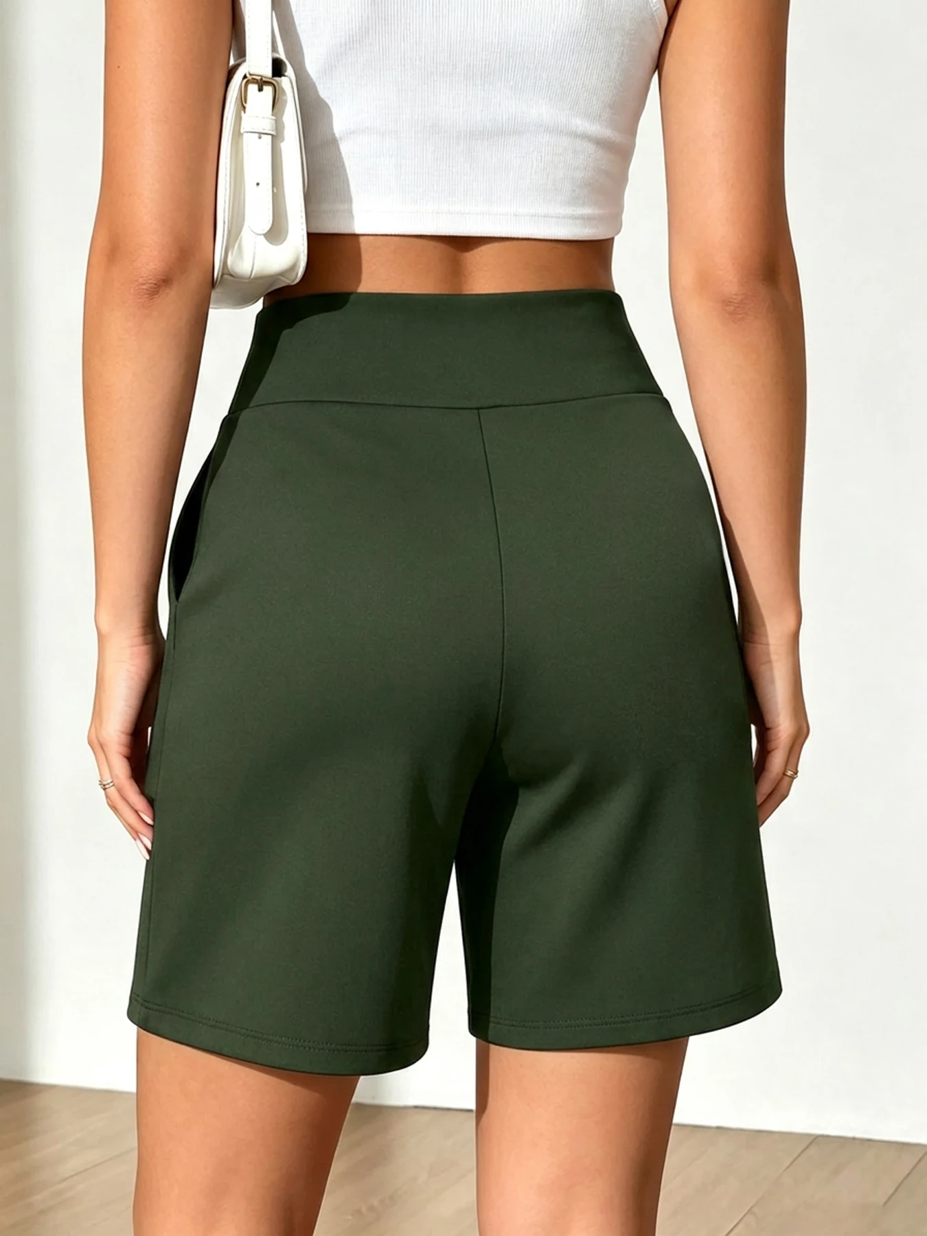 Bermuda Shorts for Women with Pocket Womens High Waisted Long Shorts for Running Workout Athletic