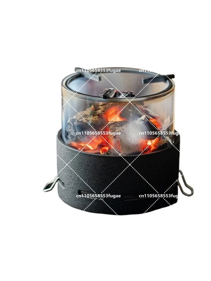 Cast Iron Charcoal Stove - Portable Outdoor Fire Pit for Tea Ceremony, Dual-Layer Ventilated Design with Heat-Resistant Handle