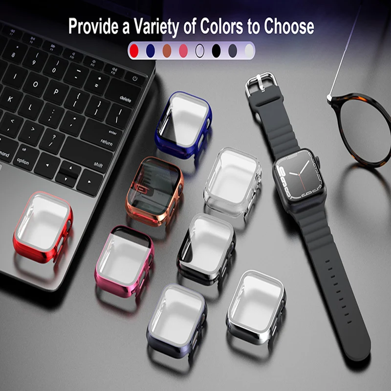 Glass+cover For Apple Watch Case 45mm 41mm 44mm 40mm 42mm 38mm Accessories Plated Screen Protector iWatch series 6 5 3 se 7 8 9