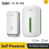VeryHome Self Powered Waterproof Wireless DoorBell night light no battery EU plug home Cordless Door Bell 1button 1 2 Receiver