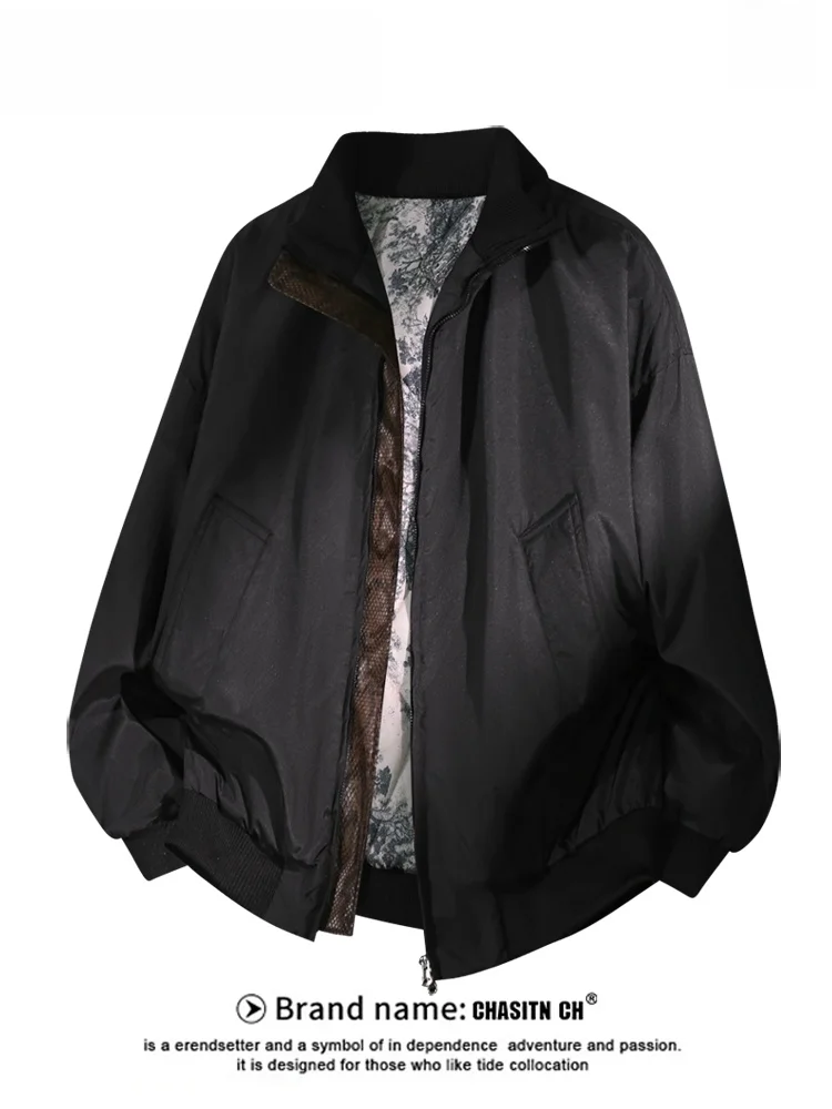 

Мужская хлопковая куртка свободного кроя в стиле ретро, повседневная, городская, молодежная, с длинными рукавами, на молнии, цветная