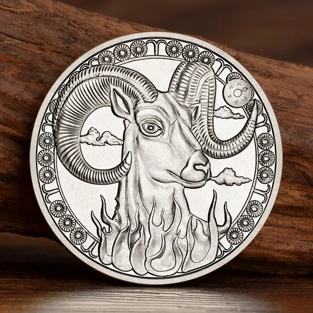 Aries Embossed Antique Silver Plated Commemorative Coin 12 Zodiac Signs Metal Badge Coins for Friends