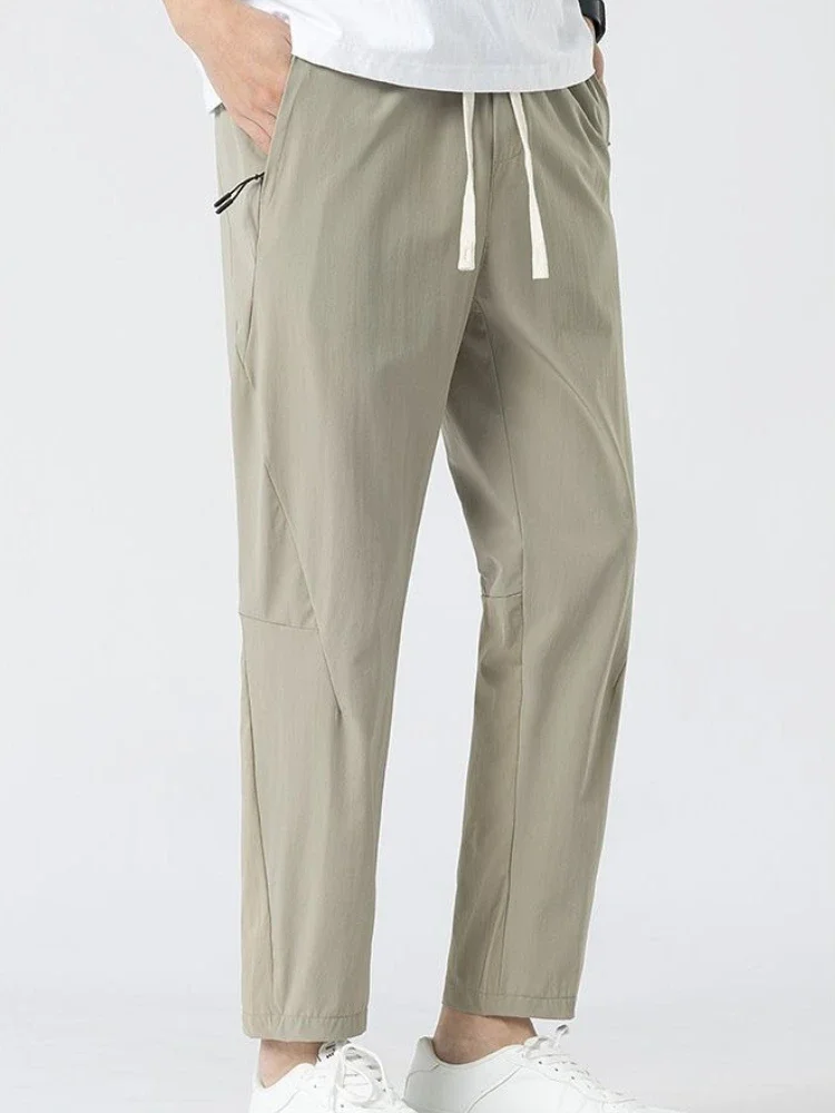 

GELITAYIN Summer Sports Ice Silk Thin Casual Straight Pants Man Fashion 2025 Designer Streetwear High Quality Cropped Trousers F