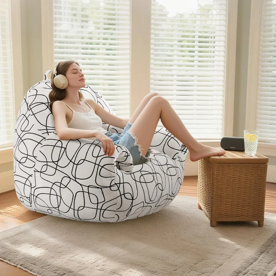 كراسي بين باج للبالغين مع مساند للذراعين ووسادة إسفنجية عالية الكثافة كرسي مريح لغرفة المعيشة وغرفة القراءة