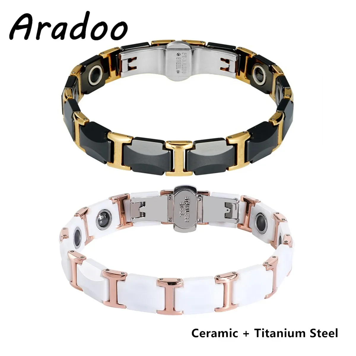 Aradoo Ceramic Titanium Steel Therapy Bracelet Anion Anti-Radiation Hematite Magnetic Slimming Bracelets