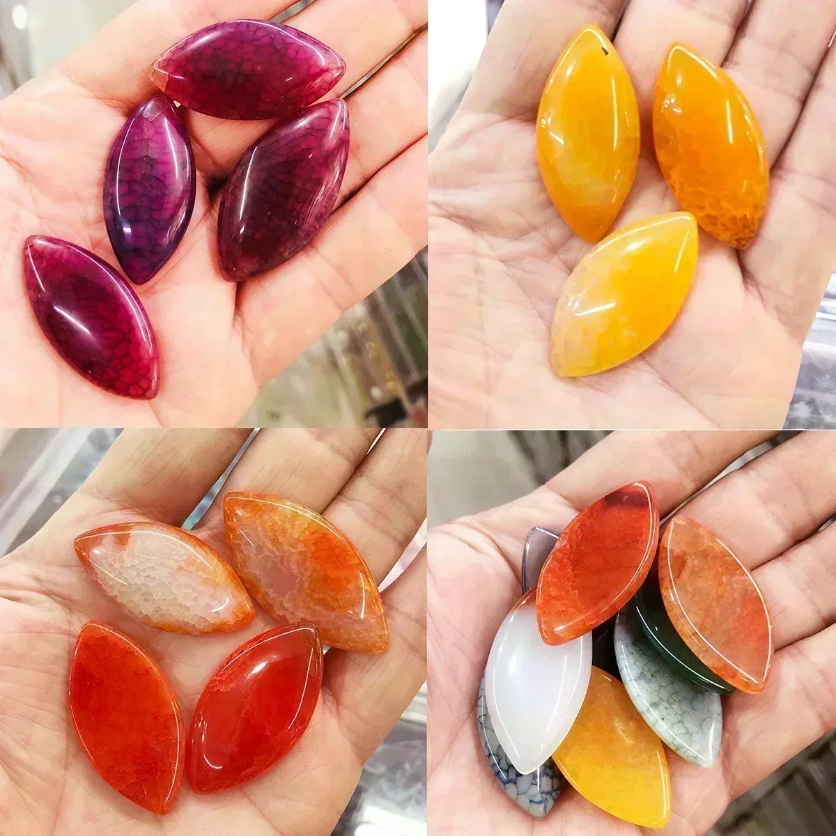 FLTMRH Natural Stone purple Green blue black Striped Agates Beads Marquise Cabochons Stone Pendant 40x20mm For Jewelry Making