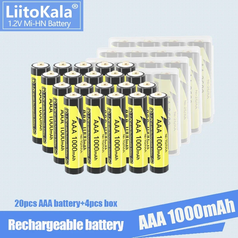 

20pcs LiitoKala Ni-10/AAA 1.2V 1000mAh Ni-MH Rechargeable Battery For Camera Flashlight Toys Shaver Pre-charged NI-MH Batery