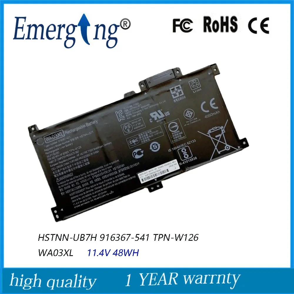 

11.4V 48WH New Original Laptop Battery WA03XL for HP Pavilion x360 15-br077nr TPN-W126 14-BA 15-BK 15-BR 15-BR001TX UB7H LB7T