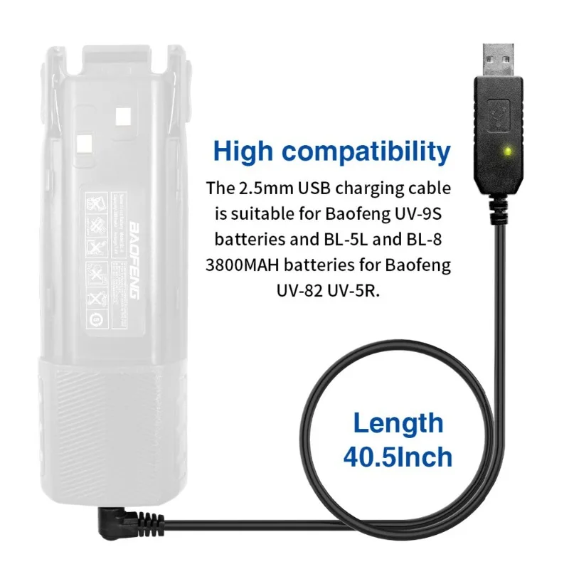 

USB-кабель для прямой зарядки Baofeng: прямое зарядное устройство с маленькой головкой 2,5 мм для расширенных аккумуляторов 5R/UV82, USB-кабель для зарядки B2