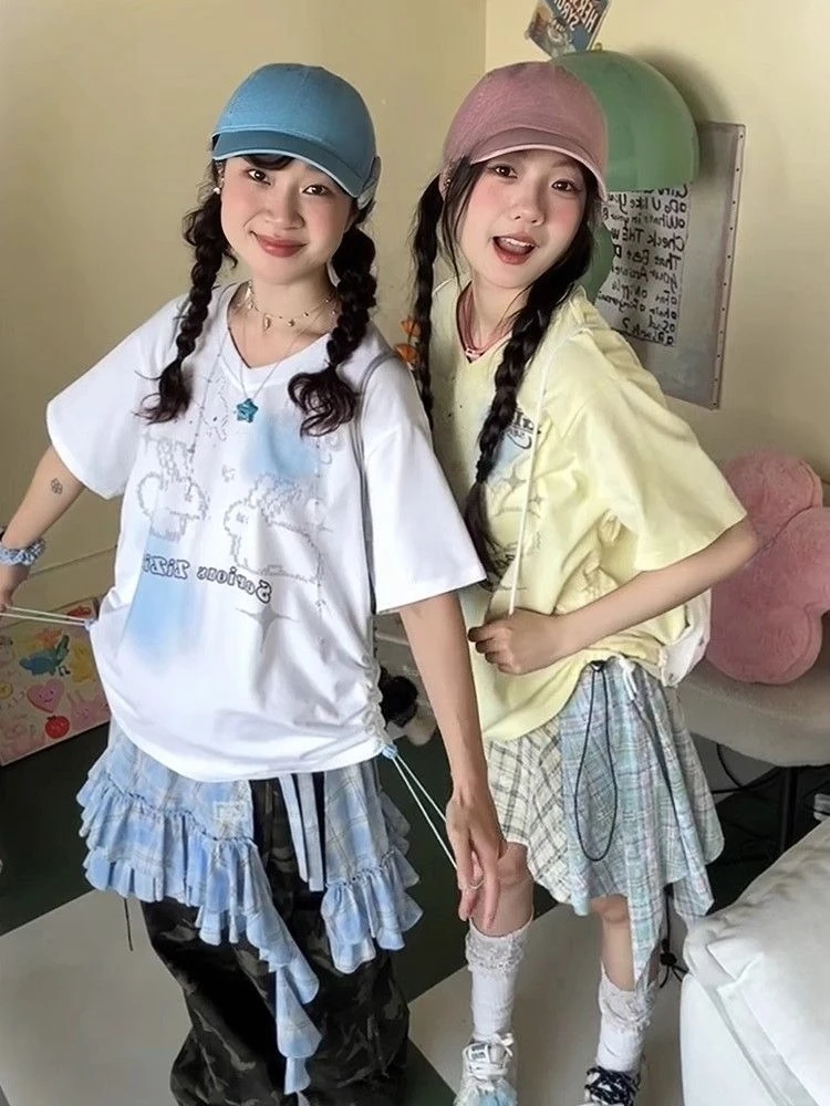 2000s خمر Y2k المحاصيل القمم المرأة قصيرة الأكمام سليم مطبوعة تيز ثقافة فرعية Harajuku الملابس الكورية الشرير القوطية تي شيرت أبلى #2