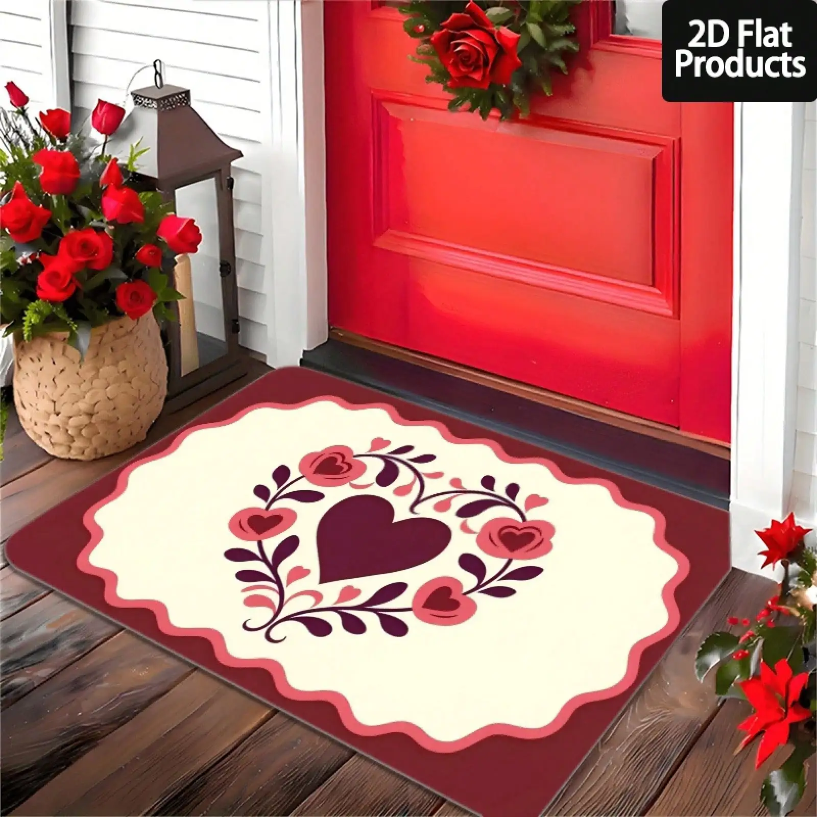 1pc Valentine'S Day Doormat | Polyester Heart-Shaped Living Room, Bedroom, Hallway, Bathroom, Laundry Room, Gaming Room | Washable, Tufted, PVC Backing