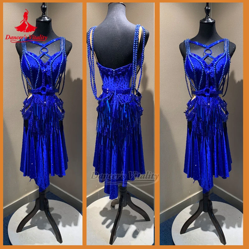 

Female Chacha Samba AB Stones Sleeveless Sexy Dresses Dancer's Vitality Adult&Teenagers Latin Dance Perform Clothing Customized
