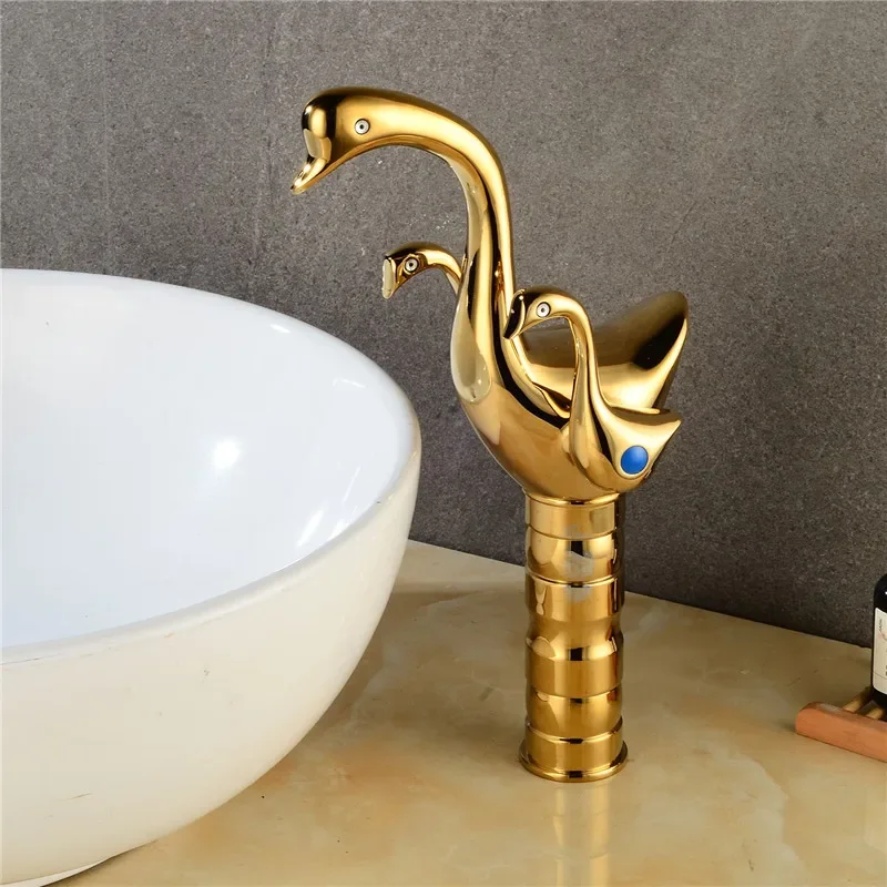 

Basin Faucet Gold/Rose Gold bathroom sink double handle Swan Wash Hot and Cold