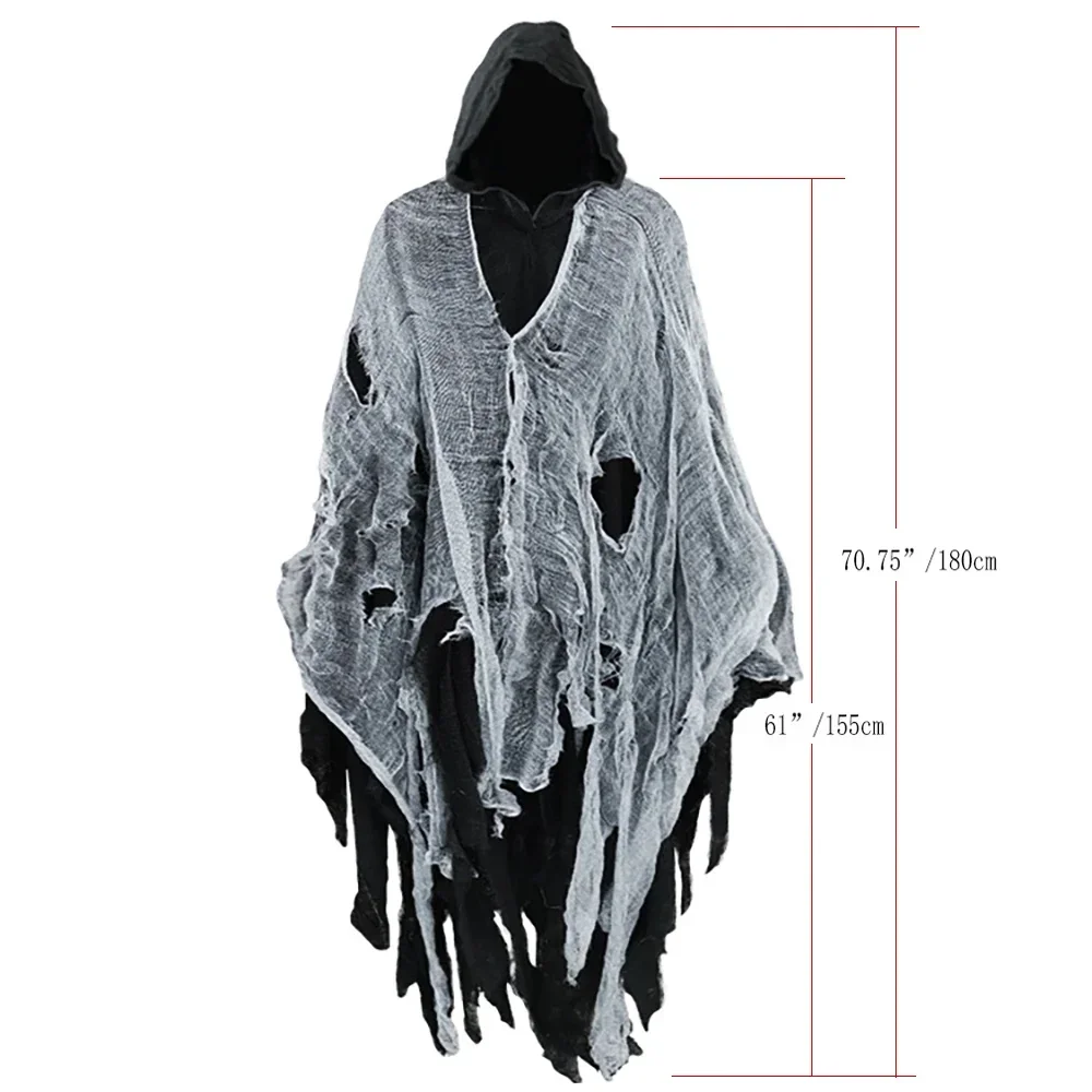 Horror Zombie Tattered Hooded Capes Unisex Halloween Ghost Dementors Cosplay Costume Day of The Dead Party Props Cloaks