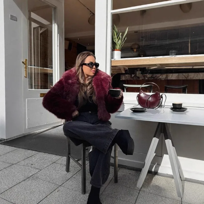 Women New Outer Wear Loose Pockets Casual Loose Simple Yankee Niche Design Flip Lapel Long Sleeve Autumn Fox Fur Fur Spicy Girl