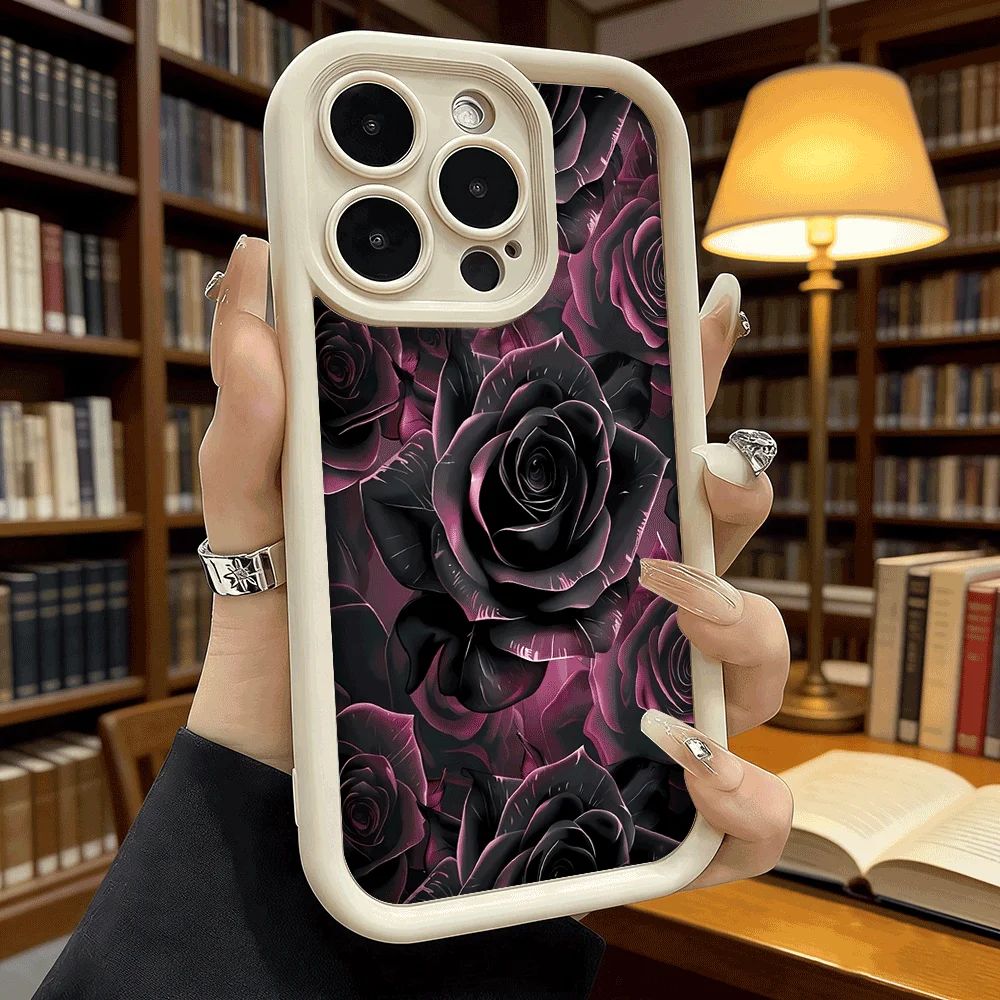 Dunkelrosa Rosen Kunst Luxus Anti-Rutsch TPU Handyhülle für Xiaomi Redmi Note 15 14 13 12 11 10 9 Pro Vollschutz-Cover – Detail 1
