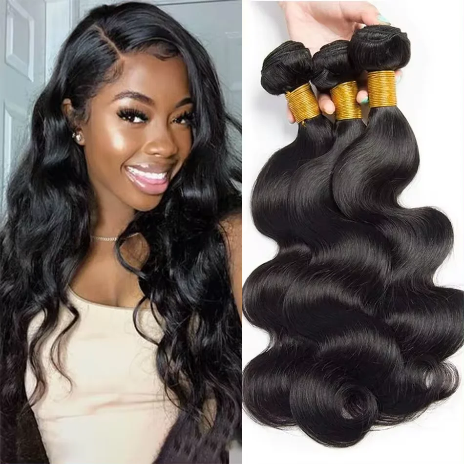 Tissage en Lot Brésilien Naturel Remy Body Wave pour Femme, Extensions de Cheveux, Noir Naturel, 12A, 3/4g par Pièce, 30 Pouces, 1/100 Pièces