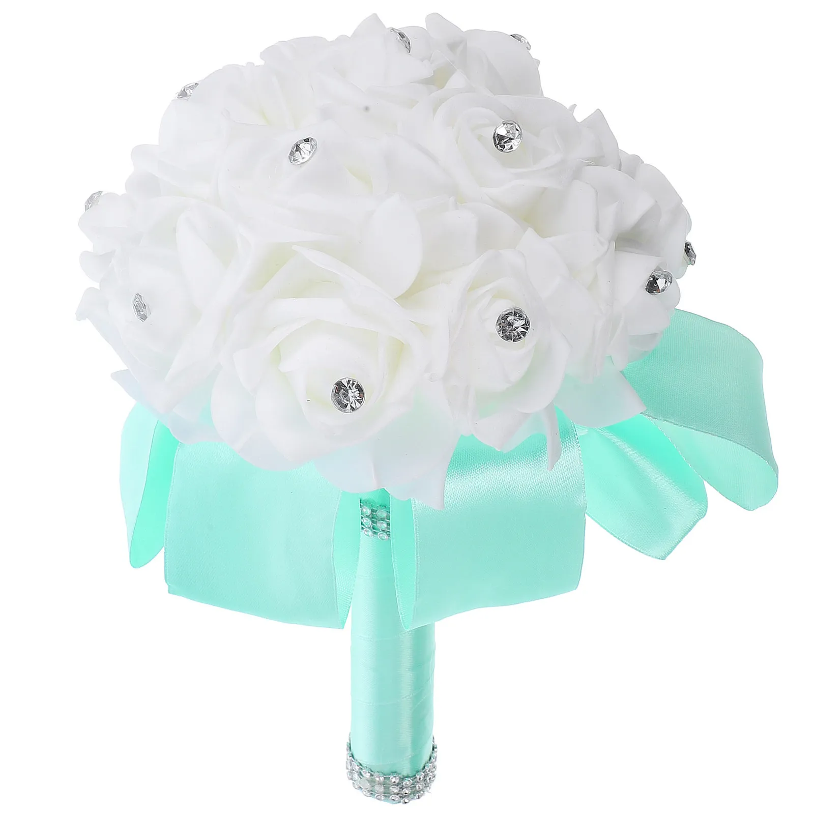 

Bridal Bouquet Artificial Wedding Flower Bouquet for Bride Bridesmaids Lifelike Soft Ribbon Handle Lightweight Longlasting