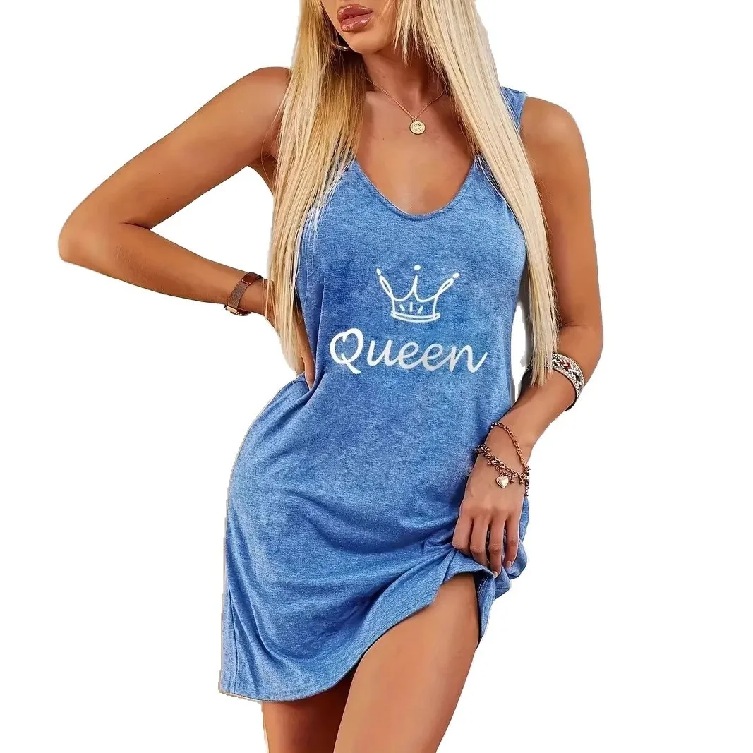 Women's Round Neck A-Line Midi Length Loose Fit Pullover Knit Dress with 3D Print Solid Color for Walking and Camping Tank