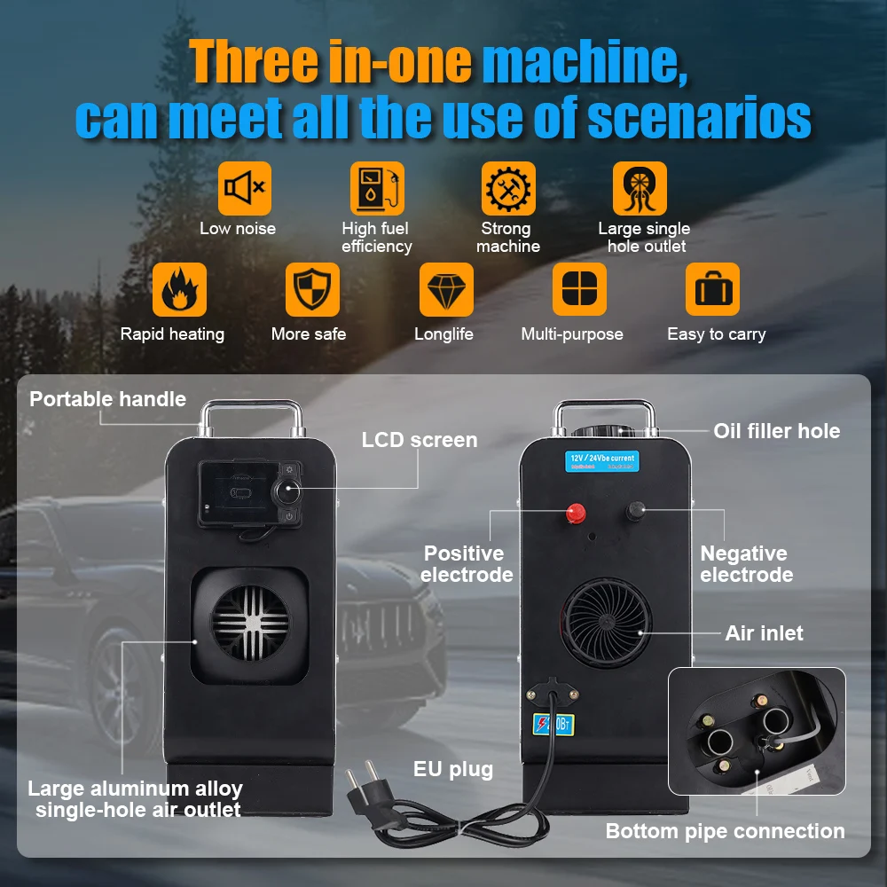 2-8KW 블루투스 주차 히터 일반 전류 12V&24V&220V 삼중 기능 실내외 캠핑 선박 RV 트럭 밴용