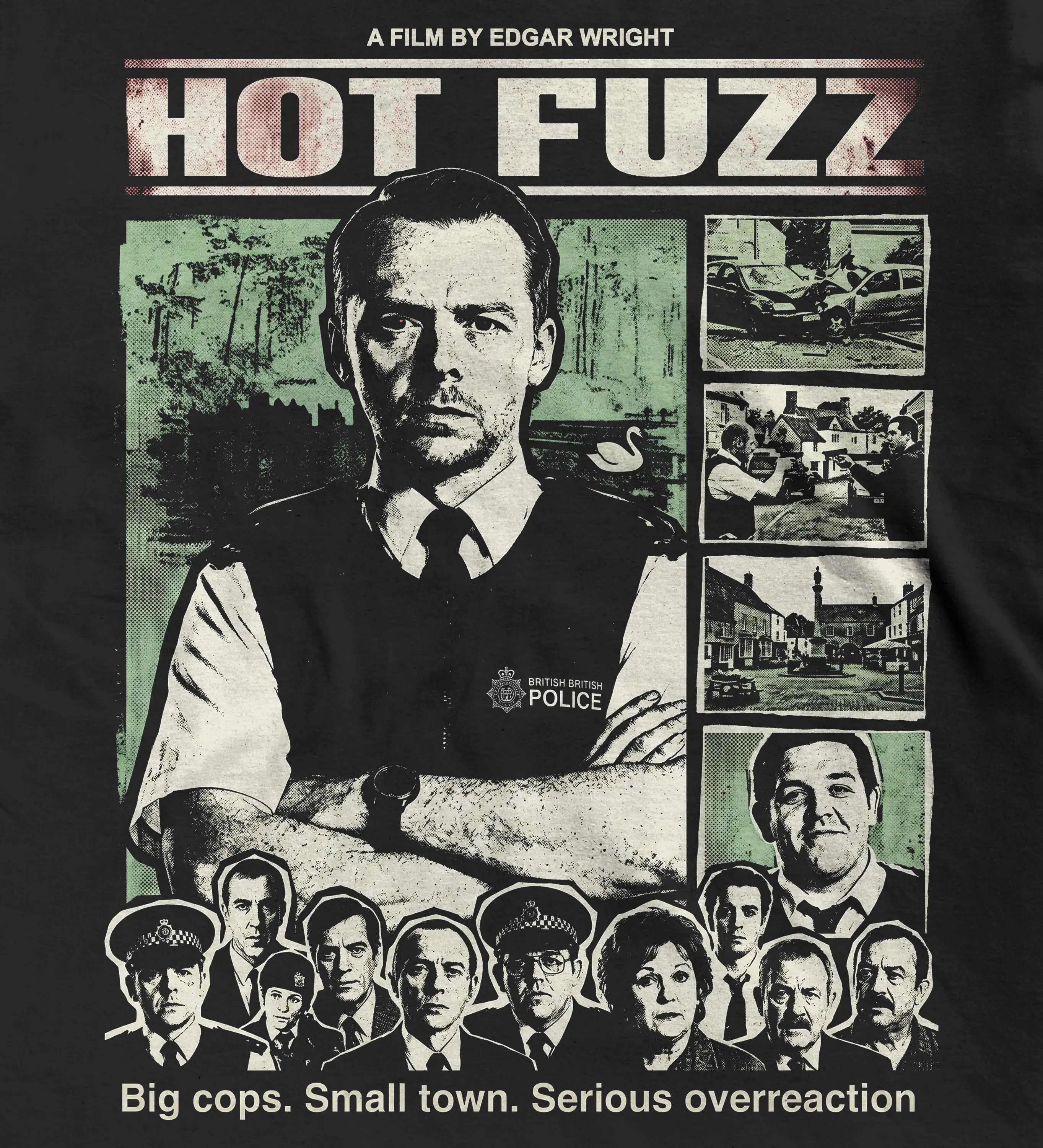Hot Fuzz Movie Poster T-Shirt | Edgar Wright Film Graphic Tee