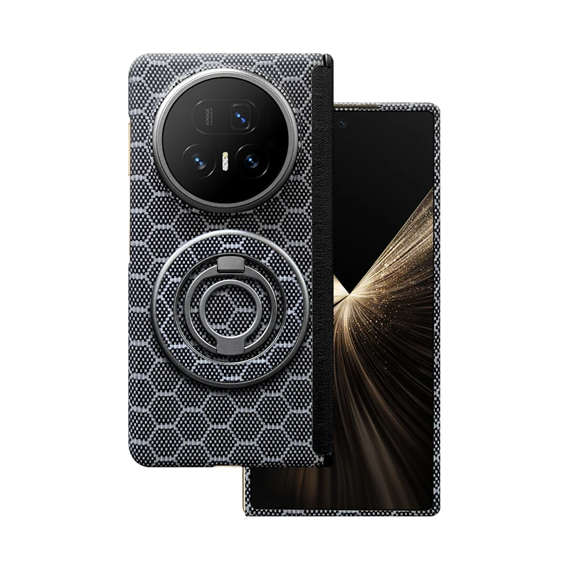For Honor MagicV5 Luxury Genuine Aramid Carbon Fiber Kevlar Case Leather Central Axis For Honor Magic V5 Magnetism Protect Cover
