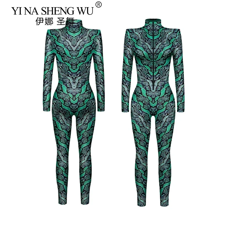 여성용 할로윈 코스튬 뱀 패턴 점프수트, 여성용 코스프레 의상, 지퍼 타이트 긴팔, 젠타이 바디수트