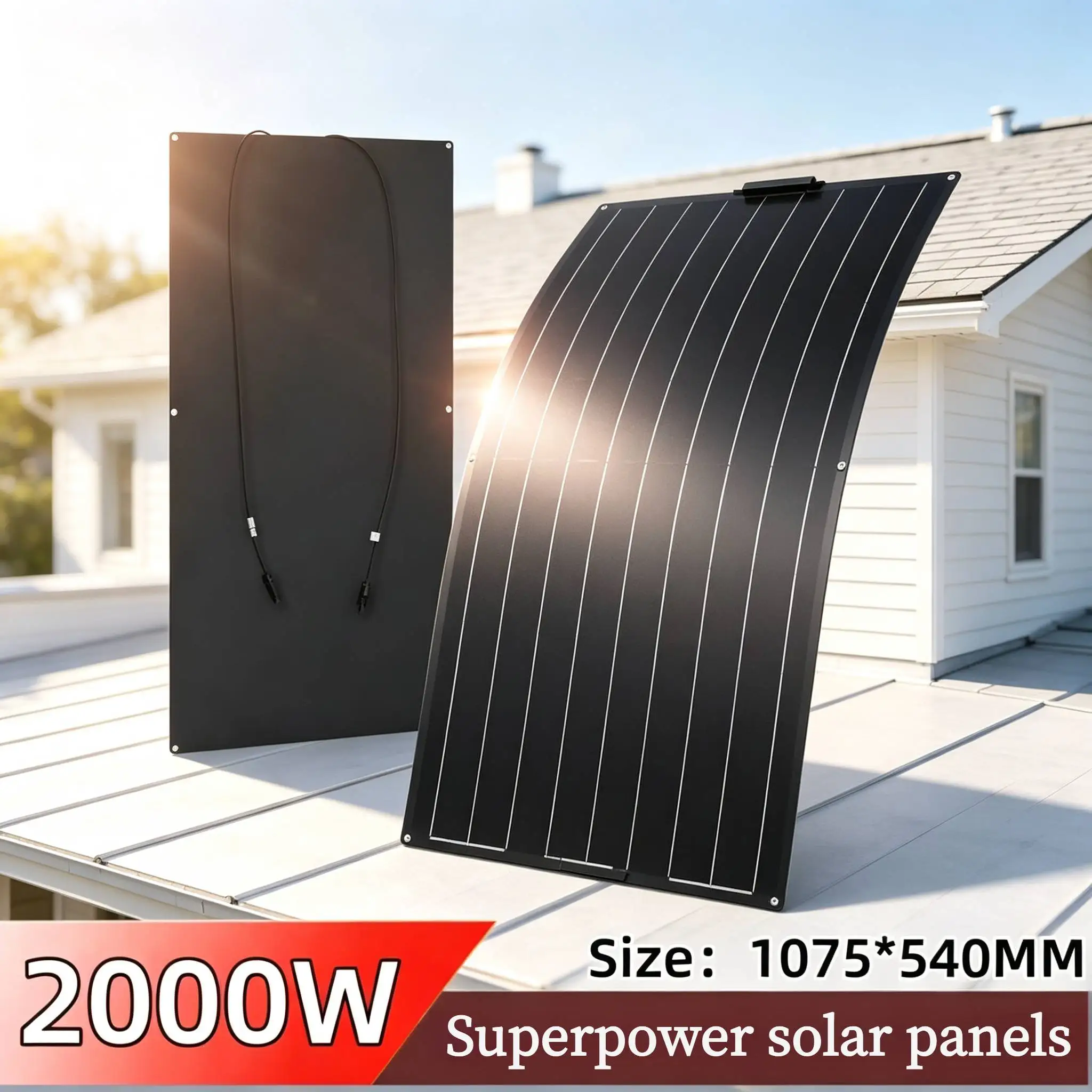 2000W Flexible Solar Panel Monocrystalline Waterproof Solar Panel for RV Yacht Cabin Outdoor Off-Grid Power Supply