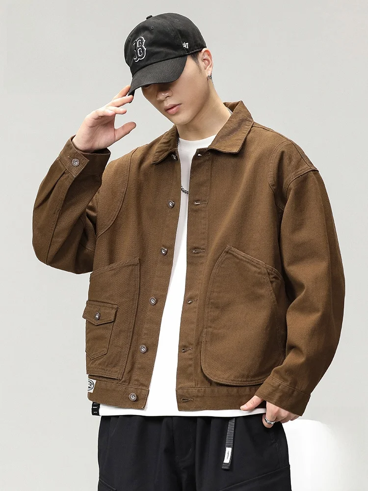 

PaulFrank Pure Cotton Denim Jaet Men's Spring Autumn Loose Casual Collar Coat Retro American Sle Multi-ket No-Ironing ...