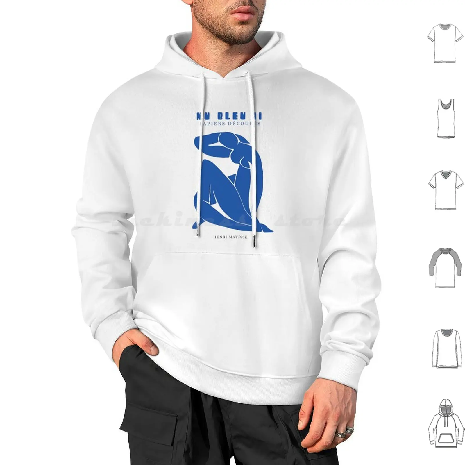 Henri Matisse Papiers Decoupes Xii Hoodie cotton Long Sleeve Henri Matisse Museum Matisse Blue Nu Bleu French Cut Out Modern