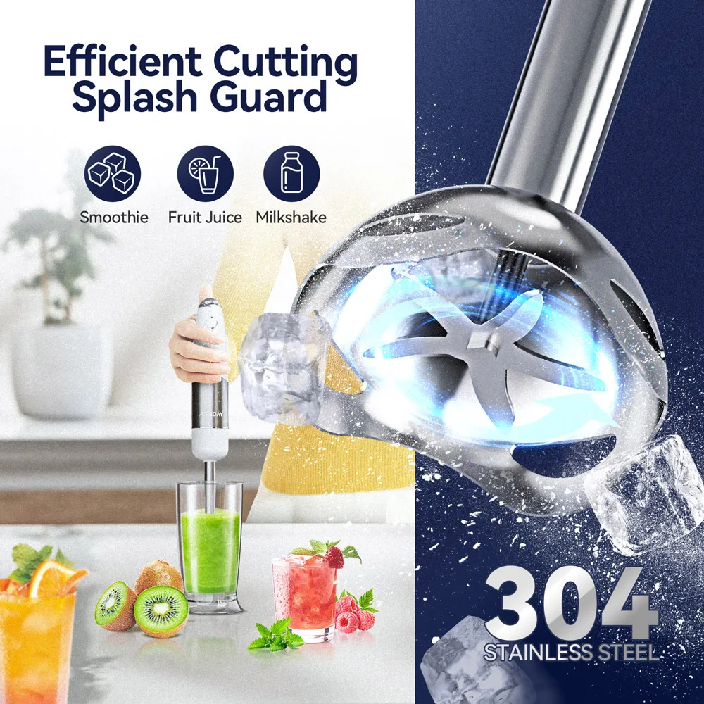 800W 4-in-1 핸드 이머전 블렌더, 스테인레스 스틸 스틱 푸드 믹서, 600ml & 500ml, 화이트