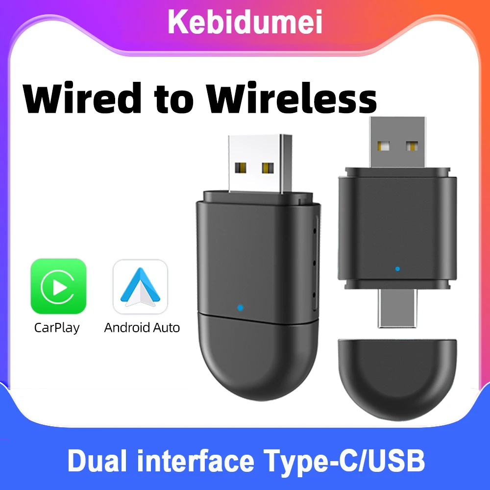 Newest Wireless CarPlay Adapter&Android Auto Wireless Adapter 5.8Ghz WiFi Type-C/USB Plug & Play Carplay Wireless Adapter