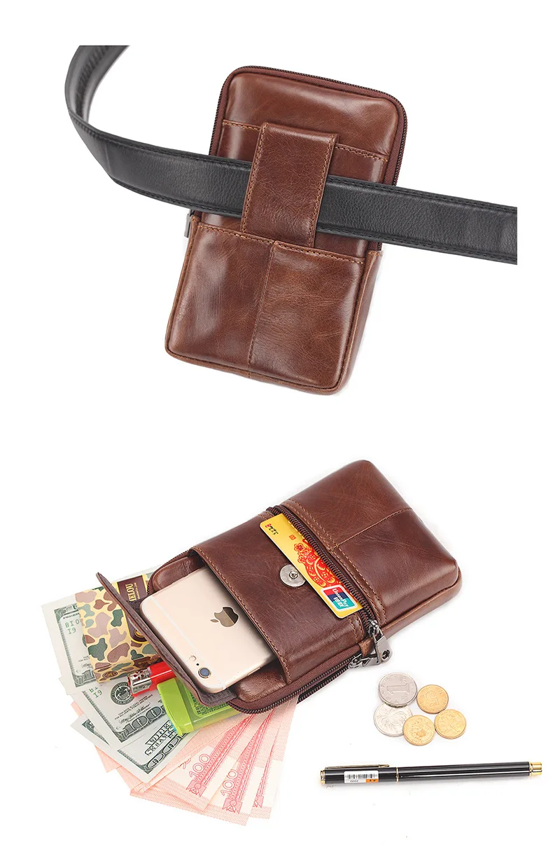 Мужской поясной кошелек из натуральной кожи для мобильных телефонов/планшетов, сумка-бумажник из воловьей кожи с кармашком для ключей, забавная сумочка на бедро