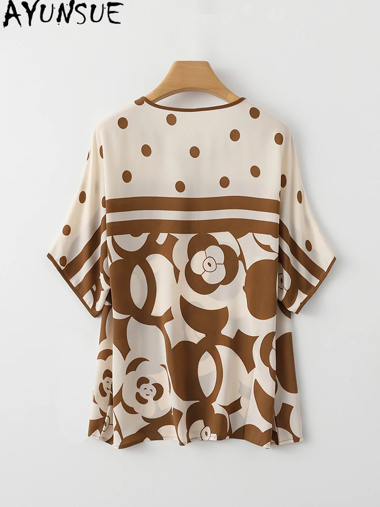 AYUNSUE 92% Genuine Mulberry Silk Womens Shirts New 2024 Womens Summer Clothes Polka Dot Shirt Fashion Tops Рубашка Женская
