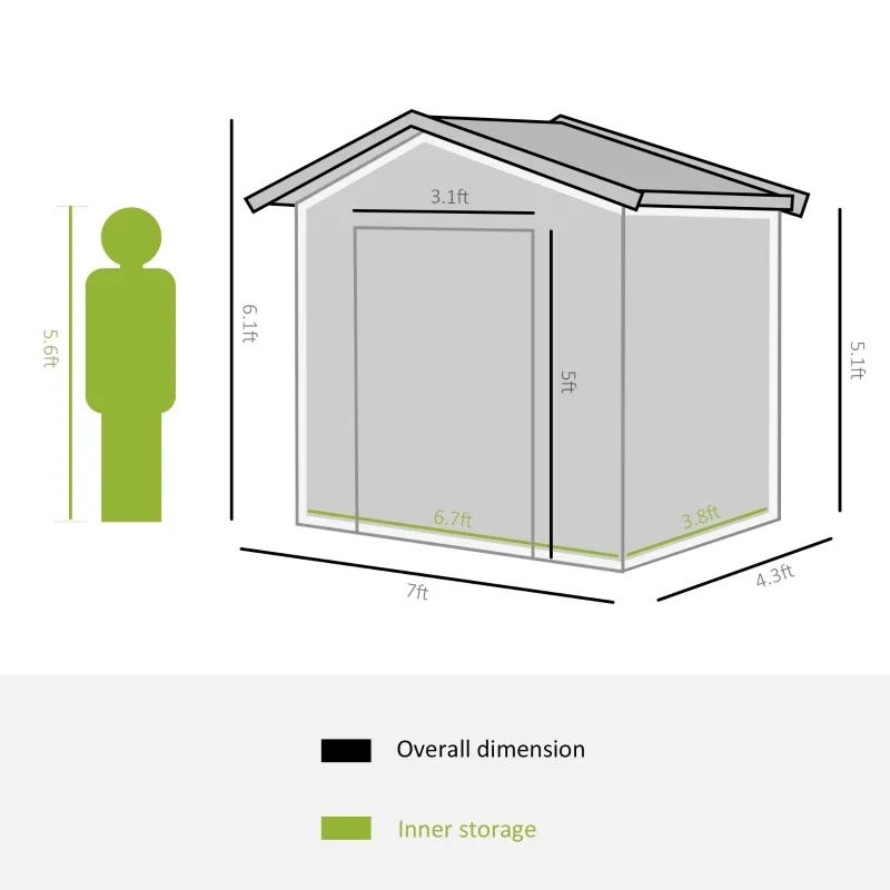200cm*156cm*200cm  Steel Outdoor Shed Organizer, Garden Storage with 4 Vents for Airflow and 2 Easy Sliding Doors, Brown