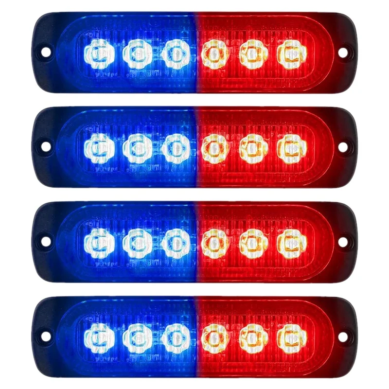 Baliza de emergencia para coche y camión, barra de luz estroboscópica de advertencia de peligro, Flash rojo y azul, 6LED, 4 unidades