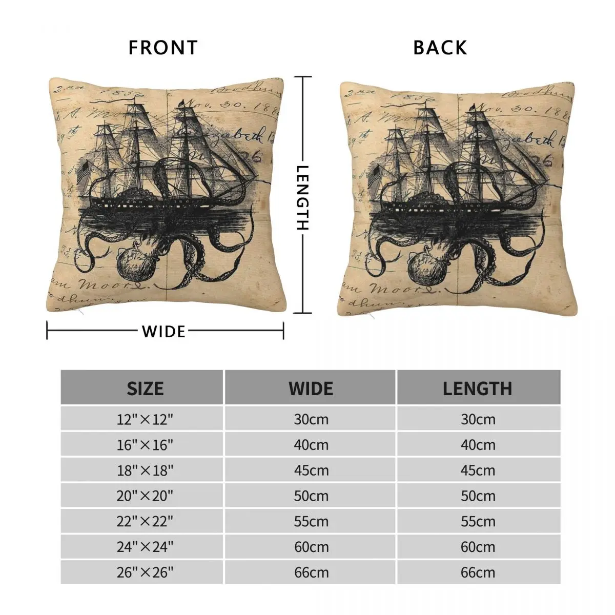 Kraken Attacking Ship On Ledger Square Pillowcase Polyester Linen Velvet Printed Throw Pillow Case Bed Cushion Cover Wholesale