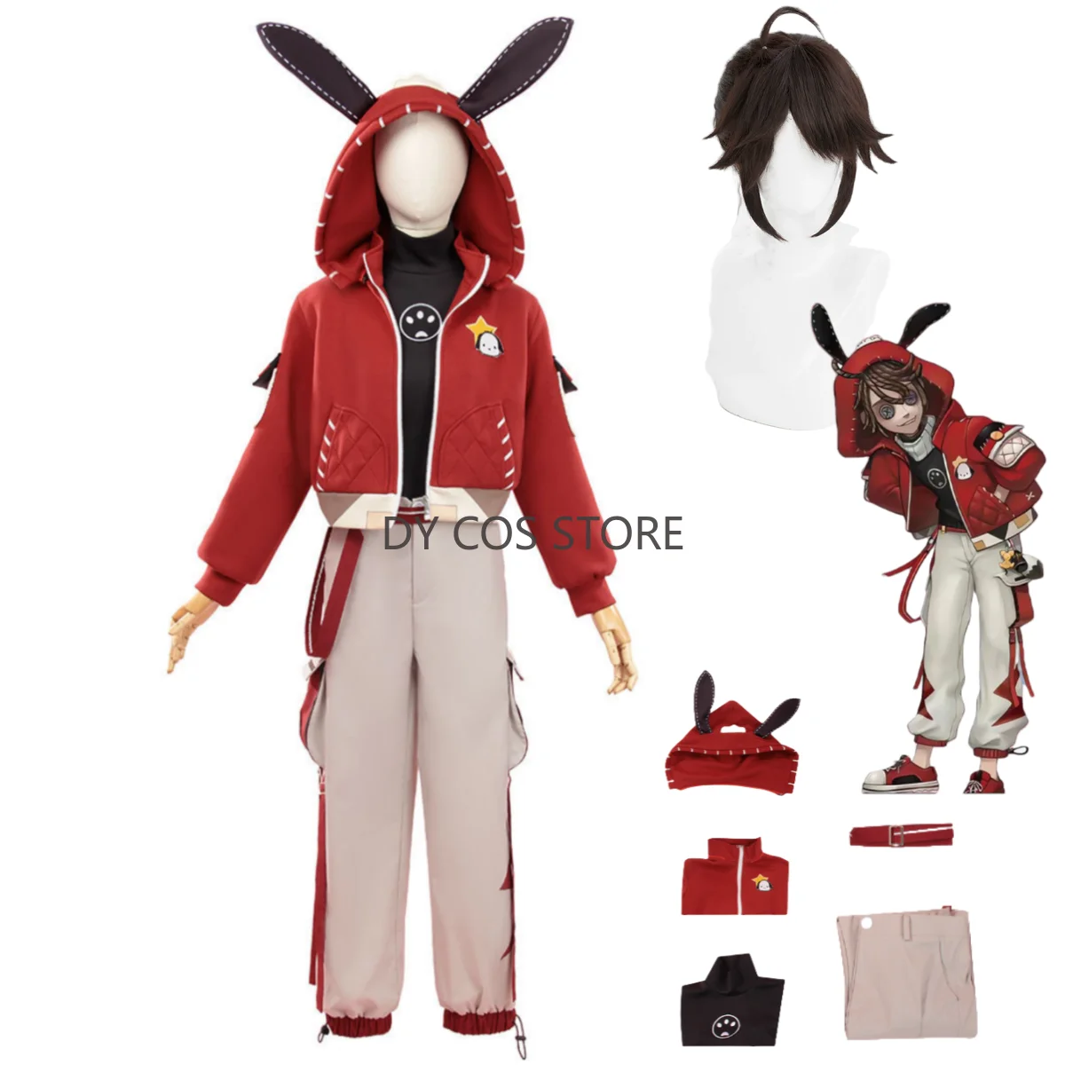 

Anime Game Identity Ⅴ Luca Balsa Prisoner Cosplay Costume Red Tracksuit Coat Hoodies Wig Adult Man Woman Daily Leisure Suit