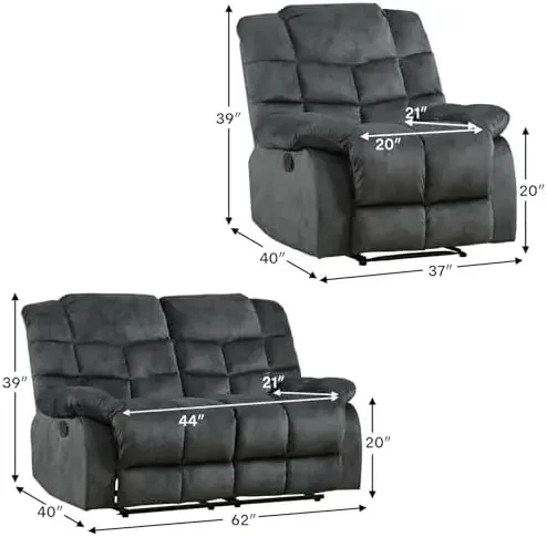Manual Reclining Sofa Set,2 Pieces Sofa Furniture Set for Living Room, Manual Recliner Chair and Recliner Loveseat with
