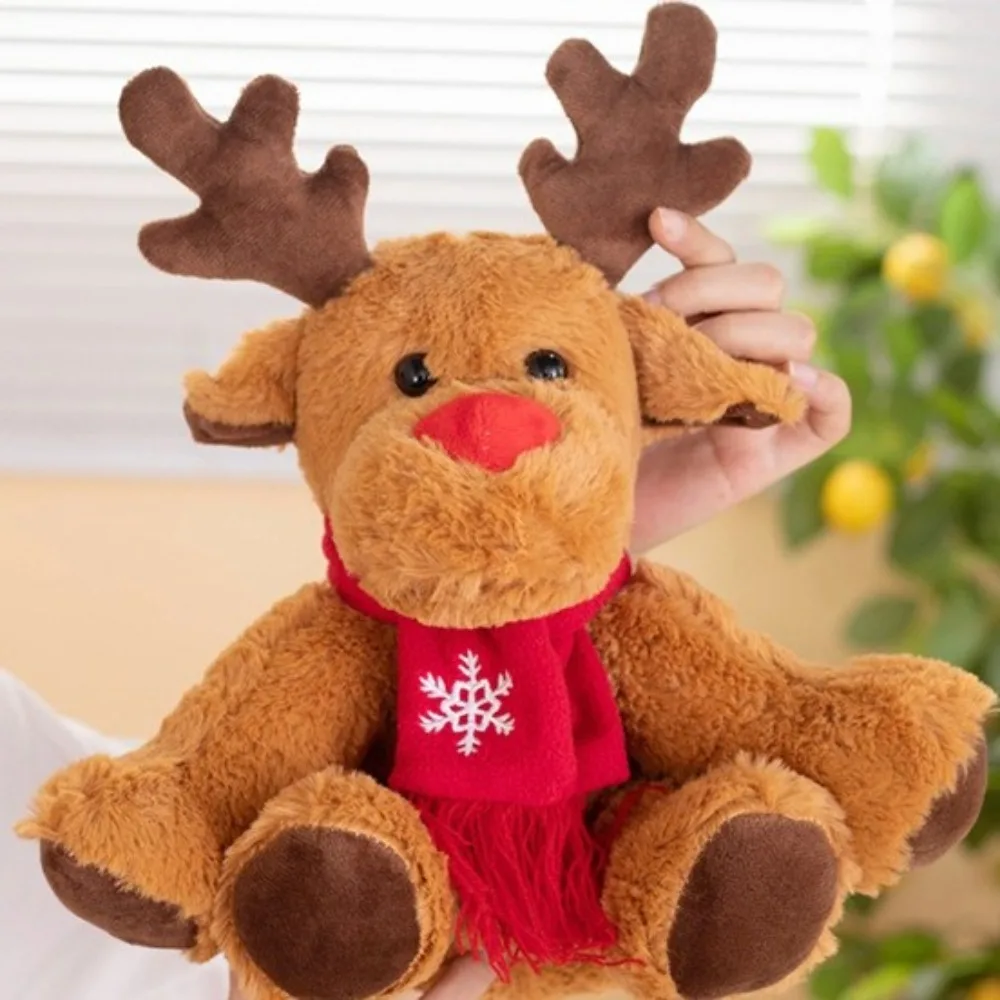 New 28cm Christmas Reindeer 3D Red Scarf Plush Stuffed Doll Christmas Deer Doll Gift