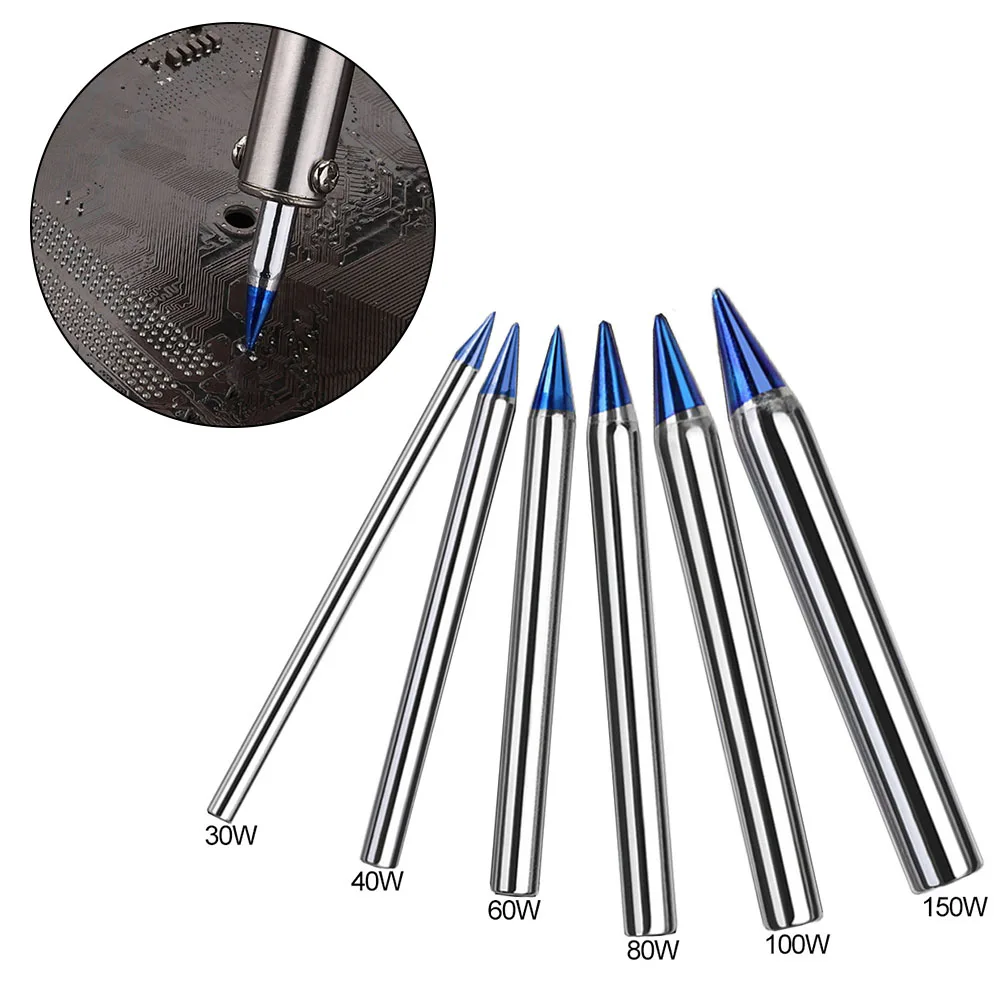 1Pc Soldering Iron Tip Blue Pointed External Heat Copper 30W 40W 60W 80W 100W 150W For Welding Station