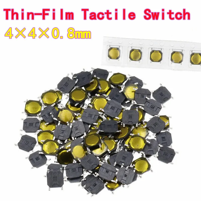 100PCS 4×4×0.8mm SMD 4-Pin Waterproof Switch Micro Thin-Film Tactile Switch with Metal Dome