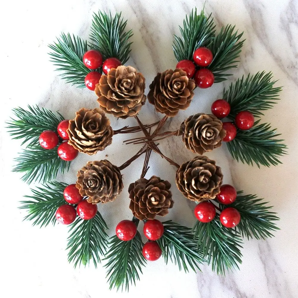 10pcs Artificial Floral Decor Christmas Pine Cone Pine Cone DIY Home Christmas Ornament Red Christmas Berry Xmas Gift Box Decor