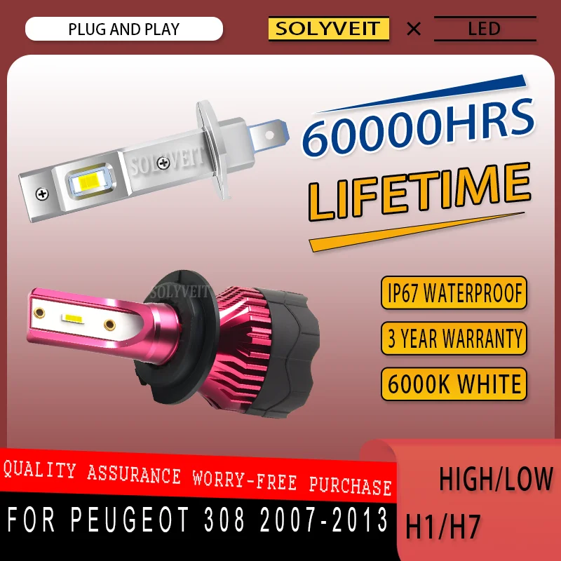 

No Tools Needed Long Lifespan Energy-Efficient H1 H7 LED HIGH LOW HEADLIGHTS FOR Peugeot 308 2007 2008 2009 2010 2011 2012 2013