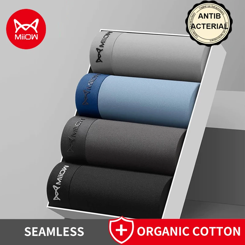 

MiiOW 4Pcs Cotton Men Boxershorts Graphene Antibacterial Men's Panties Breathable Mesh Man Underwear L-5XL Mens Boxers Briefs