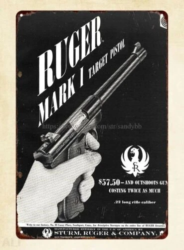

1959 RUGER Mark I Target Пистолет для огнестрельного оружия, металлическая жестяная вывеска, домашний декор, предложения, знак